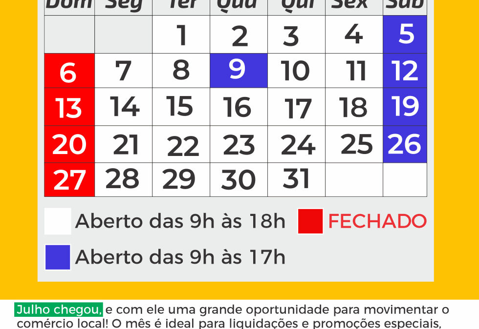 Calendário Julho 2025
