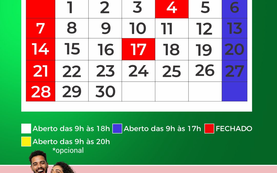 Calendário do Comércio de Junho 2026