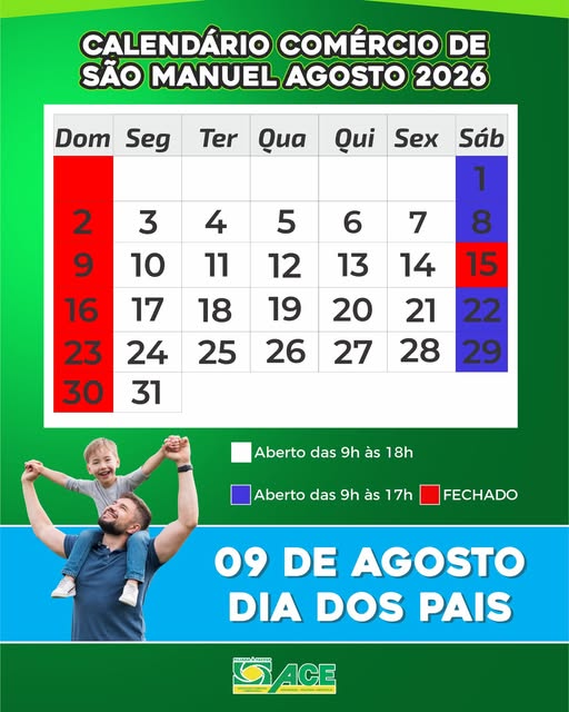 Calendário do Comércio de Agosto 2026
